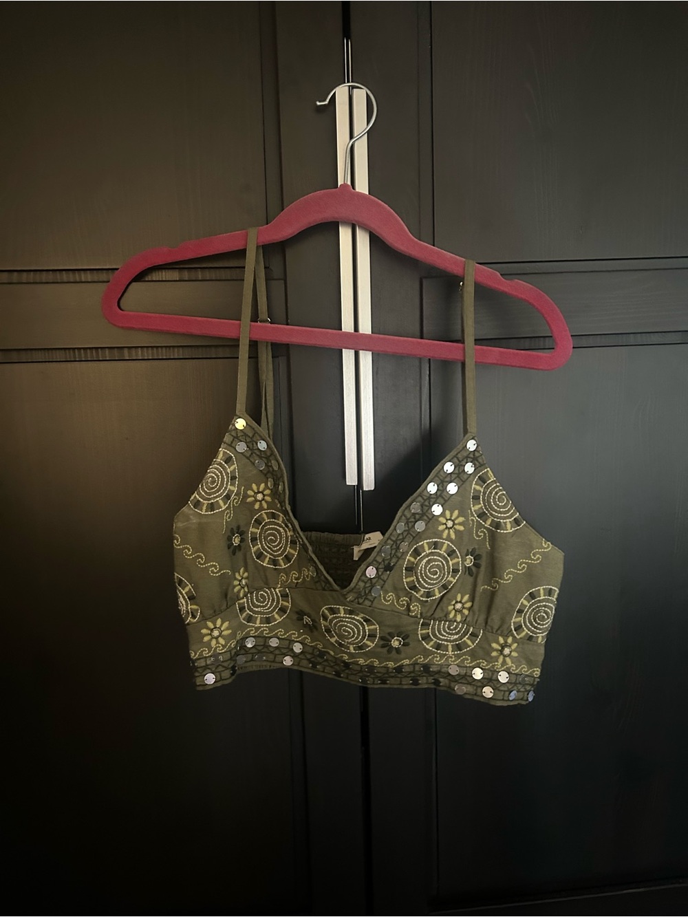 Pull&Bear Olive Green Embroidered Bralette with Sequin Detail